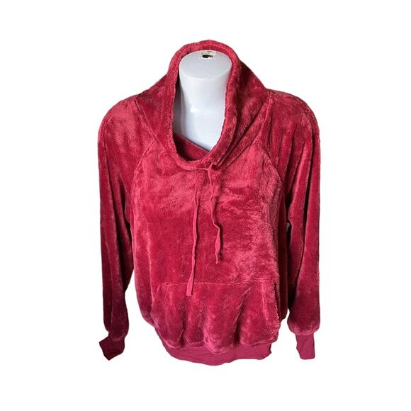 Anthropologie Sunday BKY women’s Ruby Red Activewear Velour Top Pullover L 8 10 - Picture 4 of 9
